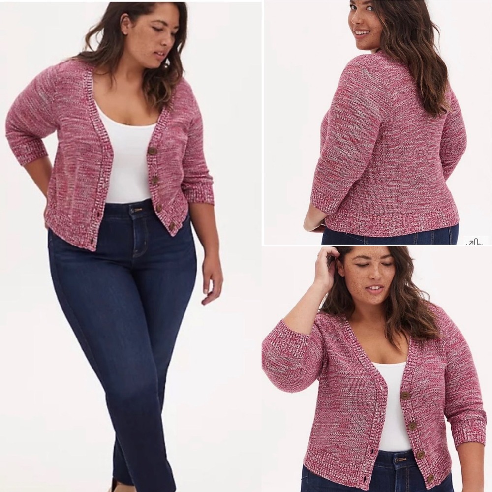 Torrid 3/4 Sleeve V Neck Space‎ Dye Soft Knit Button Front Cardigan Sweater 1X